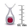 2 1/3 Carat Cushion Cut Ruby and Double Halo Diamond Necklace In 14 Karat White Gold, 18 Inches Image-3