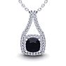 2 1/3 Carat Cushion Cut Sapphire and Double Halo Diamond Necklace In 14 Karat White Gold, 18 Inches Image-1