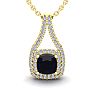 2 1/3 Carat Cushion Cut Sapphire and Double Halo Diamond Necklace In 14 Karat Yellow Gold, 18 Inches Image-1