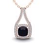 2 1/3 Carat Cushion Cut Sapphire and Double Halo Diamond Necklace In 14 Karat Rose Gold, 18 Inches Image-1