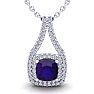 2 3/4 Carat Cushion Cut Amethyst and Double Halo Diamond Necklace In 14 Karat White Gold, 18 Inches Image-1