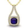 2 3/4 Carat Cushion Cut Amethyst and Double Halo Diamond Necklace In 14 Karat Yellow Gold, 18 Inches Image-1