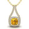 2 3/4 Carat Cushion Cut Citrine and Double Halo Diamond Necklace In 14 Karat Yellow Gold, 18 Inches Image-1