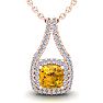 2 3/4 Carat Cushion Cut Citrine and Double Halo Diamond Necklace In 14 Karat Rose Gold, 18 Inches Image-1