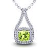 3 1/3 Carat Cushion Cut Peridot and Double Halo Diamond Necklace In 14 Karat White Gold, 18 Inches Image-1