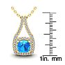 3 1/2 Carat Cushion Cut Blue Topaz and Double Halo Diamond Necklace In 14 Karat Yellow Gold, 18 Inches Image-3