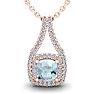 Aquamarine Necklace: Aquamarine Jewelry: 2 3/4 Carat Cushion Cut Aquamarine and Double Halo Diamond Necklace In 14 Karat Rose Gold, 18 Inches Image-1
