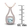 Aquamarine Necklace: Aquamarine Jewelry: 2 3/4 Carat Cushion Cut Aquamarine and Double Halo Diamond Necklace In 14 Karat Rose Gold, 18 Inches Image-3