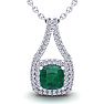 2-3/4 Carat Cushion Shape Emerald Necklaces With Double Halo Diamonds In 14 Karat White Gold, 18 Inch Chain Image-1