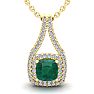 2-3/4 Carat Cushion Shape Emerald Necklaces With Double Halo Diamonds In 14 Karat Yellow Gold, 18 Inch Chain Image-1