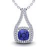 3 1/3 Carat Cushion Cut Tanzanite and Double Halo Diamond Necklace In 14 Karat White Gold, 18 Inches Image-1