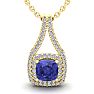 3 1/3 Carat Cushion Cut Tanzanite and Double Halo Diamond Necklace In 14 Karat Yellow Gold, 18 Inches Image-1