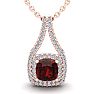 Garnet Necklace: Garnet Jewelry: 4 Carat Cushion Cut Garnet and Double Halo Diamond Necklace In 14 Karat Rose Gold, 18 Inches Image-1