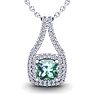 2 3/4 Carat Cushion Cut Green Amethyst and Double Halo Diamond Necklace In 14 Karat White Gold, 18 Inches Image-1