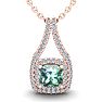 2 3/4 Carat Cushion Cut Green Amethyst and Double Halo Diamond Necklace In 14 Karat Rose Gold, 18 Inches Image-1