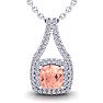3-3/4 Carat Cushion Shape Morganite Necklace and Double Diamond Halo In 14 Karat White Gold With 18 Inch Chain Image-1