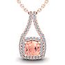 3-3/4 Carat Cushion Shape Morganite Necklace and Double Diamond Halo In 14 Karat Rose Gold With 18 Inch Chain Image-1