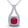 3 3/4 Carat Cushion Cut Ruby and Double Halo Diamond Necklace In 14 Karat White Gold, 18 Inches Image-1