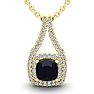 3 3/4 Carat Cushion Cut Sapphire and Double Halo Diamond Necklace In 14 Karat Yellow Gold, 18 Inches Image-1