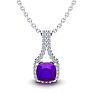 1 Carat Cushion Cut Amethyst and Classic Halo Diamond Necklace In 14 Karat White Gold, 18 Inches Image-1