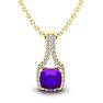 1 Carat Cushion Cut Amethyst and Classic Halo Diamond Necklace In 14 Karat Yellow Gold, 18 Inches Image-1