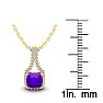 1 Carat Cushion Cut Amethyst and Classic Halo Diamond Necklace In 14 Karat Yellow Gold, 18 Inches Image-3