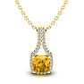 1 Carat Cushion Cut Citrine and Classic Halo Diamond Necklace In 14 Karat Yellow Gold, 18 Inches Image-1