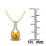 1 Carat Cushion Cut Citrine and Classic Halo Diamond Necklace In 14 Karat Yellow Gold, 18 Inches Image-3