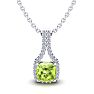 1 1/4 Carat Cushion Cut Peridot and Classic Halo Diamond Necklace In 14 Karat White Gold, 18 Inches Image-1