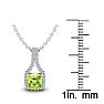 1 1/4 Carat Cushion Cut Peridot and Classic Halo Diamond Necklace In 14 Karat White Gold, 18 Inches Image-3