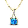1 1/3 Carat Cushion Cut Blue Topaz and Classic Halo Diamond Necklace In 14 Karat Yellow Gold, 18 Inches Image-1