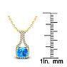 1 1/3 Carat Cushion Cut Blue Topaz and Classic Halo Diamond Necklace In 14 Karat Yellow Gold, 18 Inches Image-3