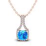 1 1/3 Carat Cushion Cut Blue Topaz and Classic Halo Diamond Necklace In 14 Karat Rose Gold, 18 Inches Image-1
