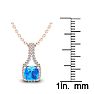1 1/3 Carat Cushion Cut Blue Topaz and Classic Halo Diamond Necklace In 14 Karat Rose Gold, 18 Inches Image-3