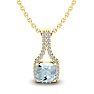 Aquamarine Necklace: Aquamarine Jewelry: 1 Carat Cushion Cut Aquamarine and Classic Halo Diamond Necklace In 14 Karat Yellow Gold, 18 Inches Image-1