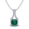 1-1/3 Carat Cushion Shape Emerald Necklaces With Diamond Halo In 14 Karat White Gold, 18 Inch Chain Image-1