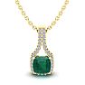 1-1/3 Carat Cushion Shape Emerald Necklaces With Diamond Halo In 14 Karat Yellow Gold, 18 Inch Chain Image-1