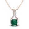 1-1/3 Carat Cushion Shape Emerald Necklaces With Diamond Halo In 14 Karat Rose Gold, 18 Inch Chain Image-1