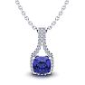 1 1/4 Carat Cushion Cut Tanzanite and Classic Halo Diamond Necklace In 14 Karat White Gold, 18 Inches Image-1