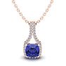 1 1/4 Carat Cushion Cut Tanzanite and Classic Halo Diamond Necklace In 14 Karat Rose Gold, 18 Inches Image-1