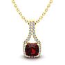 Garnet Necklace: Garnet Jewelry: 1 1/3 Carat Cushion Cut Garnet and Classic Halo Diamond Necklace In 14 Karat Yellow Gold, 18 Inches Image-1