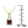 Garnet Necklace: Garnet Jewelry: 1 1/3 Carat Cushion Cut Garnet and Classic Halo Diamond Necklace In 14 Karat Yellow Gold, 18 Inches Image-3