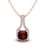 Garnet Necklace: Garnet Jewelry: 1 1/3 Carat Cushion Cut Garnet and Classic Halo Diamond Necklace In 14 Karat Rose Gold, 18 Inches Image-1