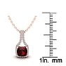 Garnet Necklace: Garnet Jewelry: 1 1/3 Carat Cushion Cut Garnet and Classic Halo Diamond Necklace In 14 Karat Rose Gold, 18 Inches Image-3