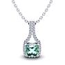 1 Carat Cushion Cut Green Amethyst and Classic Halo Diamond Necklace In 14 Karat White Gold, 18 Inches Image-1