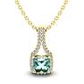 1 Carat Cushion Cut Green Amethyst and Classic Halo Diamond Necklace In 14 Karat Yellow Gold, 18 Inches Image-1