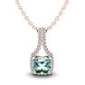 1 Carat Cushion Cut Green Amethyst and Classic Halo Diamond Necklace In 14 Karat Rose Gold, 18 Inches Image-1