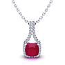 1 1/2 Carat Cushion Cut Ruby and Classic Halo Diamond Necklace In 14 Karat White Gold, 18 Inches Image-1