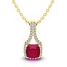 1 1/2 Carat Cushion Cut Ruby and Classic Halo Diamond Necklace In 14 Karat Yellow Gold, 18 Inches Image-1