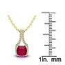 1 1/2 Carat Cushion Cut Ruby and Classic Halo Diamond Necklace In 14 Karat Yellow Gold, 18 Inches Image-3